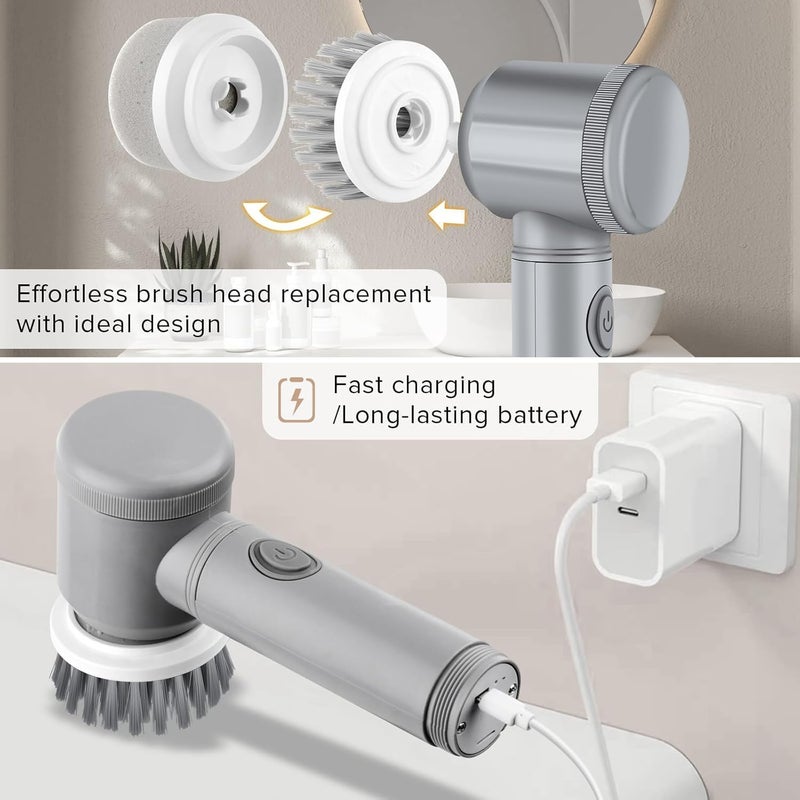 HFLYJPYW Electric Spin Scrubber - Shower Scrubber,Bathroom Scrubber Electric,for Cleaning Tub, Floor, Tile, Window, Sink, Kitchen Cleaning with 6 Electric Cleaning Brush Head (8) - Image 3